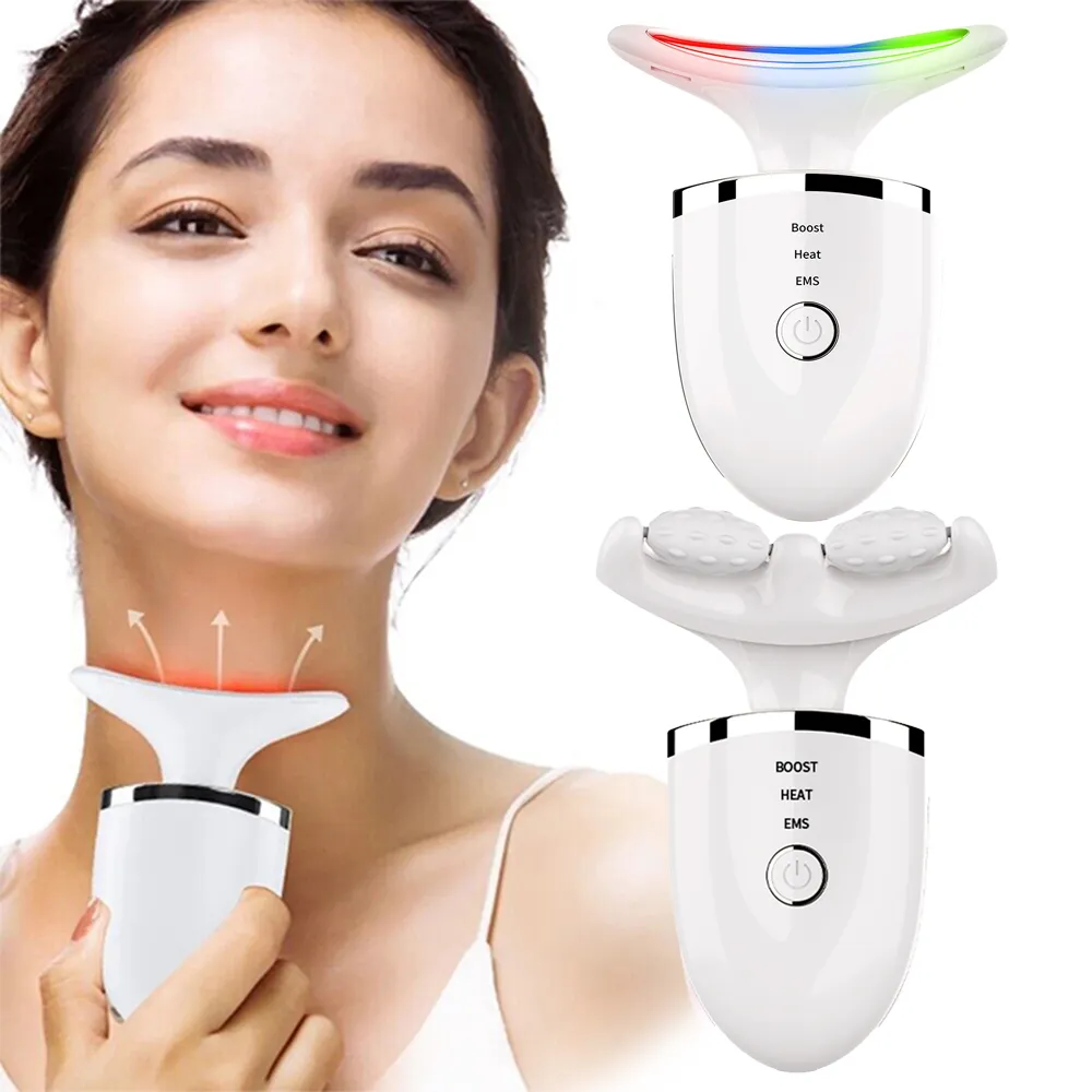 Collo e viso Lifting pelle serraggio massaggiatore 3 colori led pelle chiara Guasha Machine EMS dispositivo di bellezza