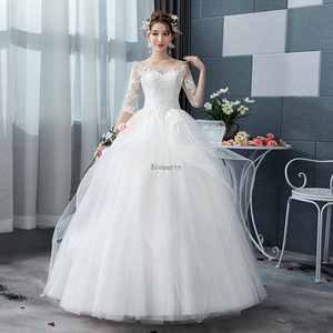 Robes de Mariée <span class=keywords><strong>Femme</strong></span> Coupe Princesse Modernes avec Appliques en Dentelle, Charmantes Robes de Mariée Col en V à Manches Longues, Vestidos de Novia - Product Image 3