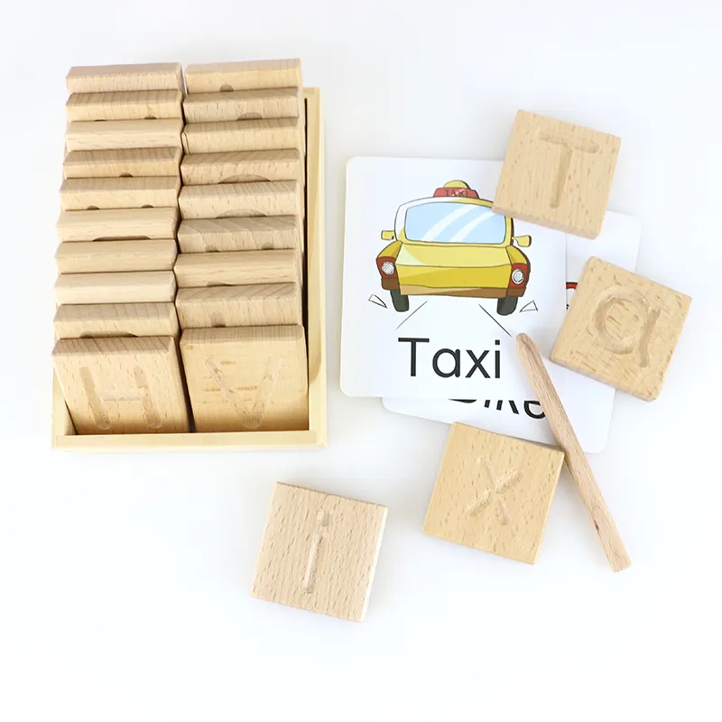 Tabla de trazado de madera Montessori para aprendizaje preescolar, juguete personalizado con letras del alfabeto y clip