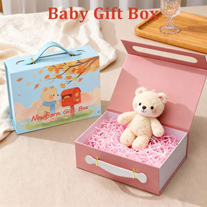 صندوق هدايا ورقي مغناطيسي مخصص بشعار للأطفال حديثي الولادة يحتوي على كريم للجسم وحلويات وباقات أحذية - Product Image 4