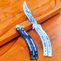 Couteau de chasse pliant en acier 3Cr13 non tranchant, type papillon, avec lame en acier et manche en aluminium, idéal pour le camping et la randonnée