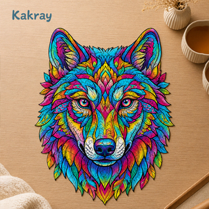 <span class=keywords><strong>Puzzle</strong></span> artistique en <span class=keywords><strong>bois</strong></span> personnalisé Kakray, motif loup, décoration murale colorée, artisanat en <span class=keywords><strong>bois</strong></span>, cadeau - Product Image 1