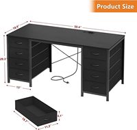 Bureau d'ordinateur noir avec tiroirs pour la maison, le bureau, la chambre, le salon, le travail, l'étude et le jeu