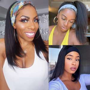 Парик из человеческих волос с головной повязкой, прямой головной убор, парик для афроамериканского естественного цвета, парики без шнуровки машинной работы, головные повязки - Product Image 4