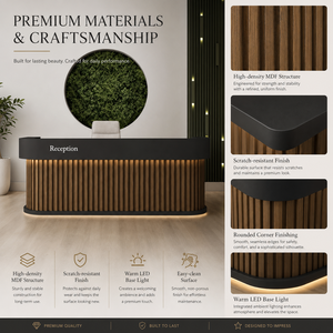 Custom Luxury Wood <b>Reception</b> <b>Desk</b> for Corporate Office Modern Adjustable Hotel Counter Boutique <b>Salon</b> <b>Desk</b> with LED Option - Product Image 3