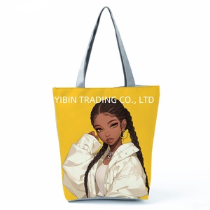 Schwarze Mädchen-Cartoon-bedruckte lässige Tragetasche mit zwei Griffen, weiches Polyester, Reißverschluss, Damen-Handtasche für den täglichen Gebrauch, Reisen und Einkaufen - Product Image 3