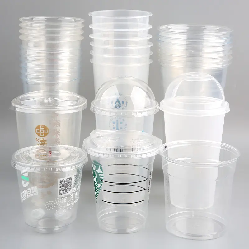 스무디 플라스틱 컵 뚜껑 주스 커피 330ml 350ml 500ml 음료 생분해성 애완 동물 투명 사용자 정의 플라스틱 컵