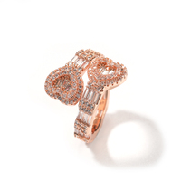 Bague UWIN Cœur Entièrement Glaçée Exquise, Plaqué Or 18 Carats Rose, Bijoux Hip-Hop pour Rappeur