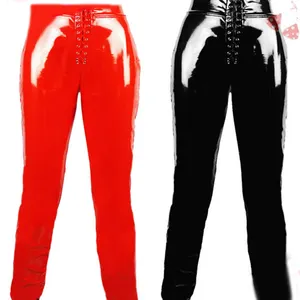 Kunstleder transparente Leggings Sexy PVC Leggings mit hoher Taille für Frauen