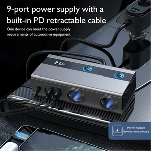 GC11S ที่ชาร์จแบตในรถ ตัวแยกไฟบุหรี่แบบ USB-C สายชาร์จเร็วแบบ PD สายเคเบิลแบบยืดหดได้ <span class=keywords><strong>9</strong></span> พอร์ต พร้อมระบบตรวจสอบแรงดันไฟฟ้า 12-24V - Product Image 6