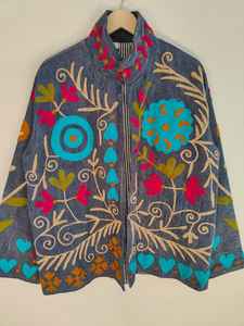 Suzani Embroidered <b>Jacket</b> Handmade Ethnic <b>Jacket</b> Floral Suzani <b>Jacket</b> Pure Cotton <b>Jacket</b> Boho <b>Hippie</b> Gift For Her - Product Image 5