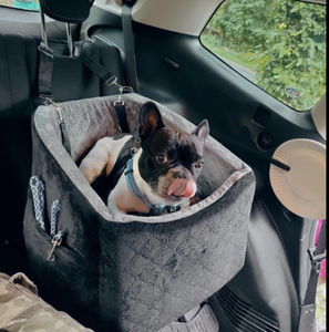 Asiento de coche elevador de cama de viaje de lujo para perros con cinturón de seguridad de cojín de espuma elevado y correa de perro incorporada - Product Image 3