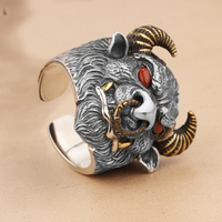 Bagues de doigt en laiton incrusté en argent S925, joli Design Unique, Vintage Animal tête de vache, pour hommes, collection 2020
