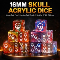 Dés à tête de mort en acrylique brillant de 16 mm, D6, points de tête de mort blancs, 4g, cube couleur tourbillon pour jeux de société et fans de jeux fantastiques, fournisseur OEM ODM
