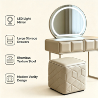 Table de maquillage moderne, écologique, durable, extensible, avec tiroirs, réglable, avec panneau LED et armoire de rangement