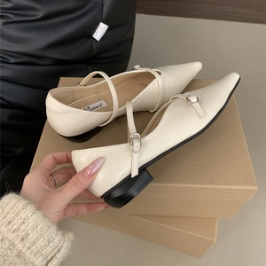 2025 <b>Pointed</b> <b>Toe</b> Women Mary Jane Black Silver Casual Mules Belt Buckle Shallow Low <b>Flat</b> Party Pumps Size 39 Shoes - Product Image 6