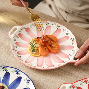 Vente directe d'usine de plats en céramique sous-glaçurée, peu profonds, en forme de fleur, à double anse ; assiettes colorées pour légumes ; adorables. - Product Image 2