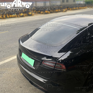 Modification des pièces de voiture Aileron arrière de couvercle arrière en fibre de carbone ABS Aileron de coffre arrière à carreaux pour les modèles Tesla Model S - Product Image 4