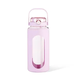 big capacity glass tumbler glass water bottles insulation portable glass water bottles with lid customization color