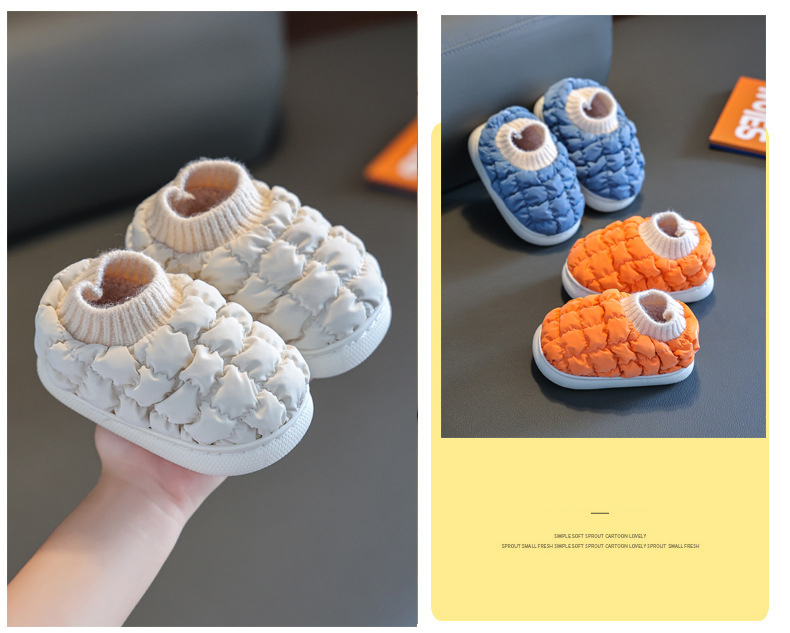 Kids Plush House Slippers Non-slip Warm Winter Indoor Waterproof Cotton Slippers