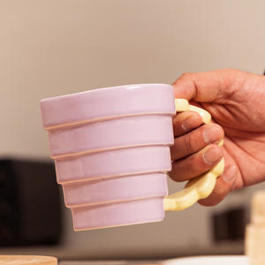 Taza de cerámica con forma de corazón estilo coreano, color morado claro, taza de regalo creativa para uso general - Product Image 4