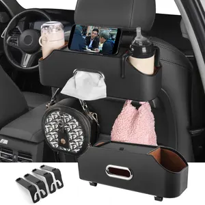 Araba koltuğu arka düzenleyicisi-aile maceraları, bardak tutucular, doku kutusu ve kancalar için şık ve fonksiyonel depolama