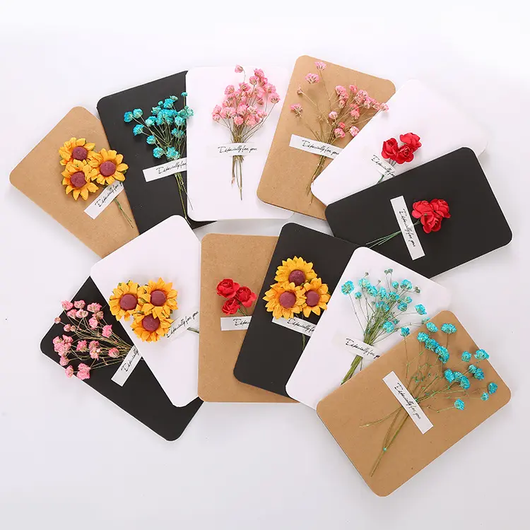 Thông Điệp Sáng Tạo Thiệp Chúc Phúc Diy Gấp Kraft Tông Valentine Của Bưu Thiếp Quà Tặng Handmade Hoa Khô Thiệp Chúc Mừng