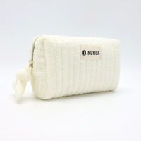 Pochette de maquillage en tissu éponge doux et moelleux, personnalisable avec logo tissé, sac cosmétique de voyage portable pour femmes, vente en gros d'usine