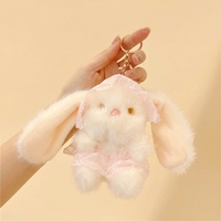 En gros, Porte-clés en peluche lapin Kawaii en dentelle avec bonnet et robe, jouet lapin en peluche doux, pendentif pour sac à dos, breloques cadeau d'anniversaire