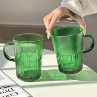 Mug en verre texturé vert, double texture, côtelé, avec poignée, pour café, thé, maison, café, restaurant, vaisselle, cadeau