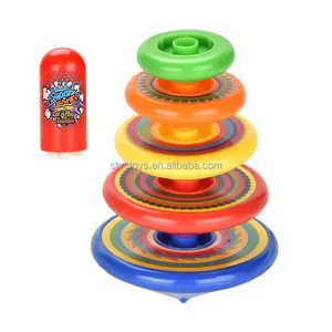 Funny Stacking Spinning Tops Rainbow Color Gyroscope Spinner Top Tower Launcher Kit