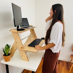 Solid Wood <b>Computer</b> <b>Desk</b> 712x420x508mm Two Level Easy Assemble Natural Color Home Office Use - Product Image 4