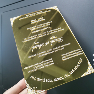 Carte d'invitation de <span class=keywords><strong>mariage</strong></span> personnalisée en acrylique miroir doré et argent avec enveloppe en velours Carte d'invitation en acrylique pour fête d'anniversaire - Product Image 6