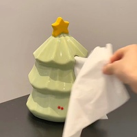 Boîte à mouchoirs en céramique imperméable en forme de sapin de Noël mignon et élégant, pièce décorative pour table basse de salon