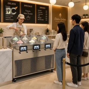 Machine à gelato verticale à agitation continue de 5,5 L pour les entreprises, machine à fabriquer des glaces italiennes à 6 saveurs avec barre frontale, certifiée CE - Product Image 1