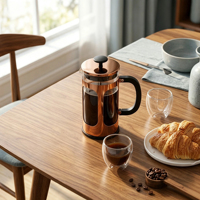 Station de café matinale de bureau en verre borosilicate avec poignée anti-brûlure, logo couleur OEM, presse française