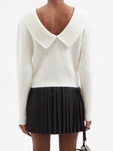 Vsco आकस्मिक महिला स्लिम फिट ठोस ऊन/नायलॉन पल्लोवर स्वेटर धनुष सजावट और नाविक कॉलर के साथ - Product Image 4