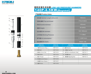 140 P -4.5KW Bajonett DTH-Hammer mit niedrigem Luftdruck zum Gesteins bohren - Product Image 2