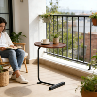 Table d'appoint en forme de C de style industriel, table basse à structure métallique durable pour salon, chambre et dortoir