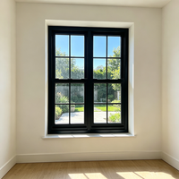 Ventana Corredera Vertical de Aluminio Negro de Fábrica con Rejilla y Vidrio Templado para Villa