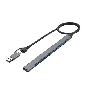 双插件Usb3.0 + C型Usb 7合1集线器，用于移动u盘硬盘读卡器7端口Usb2.0 Usb 3.0集线器