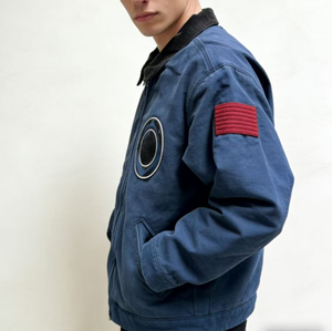 Blouson bomber personnalisé avec logo brodé, <span class=keywords><strong>bleu</strong></span> <span class=keywords><strong>marine</strong></span>, toile de coton cirée 16 oz, pour homme - Product Image 5