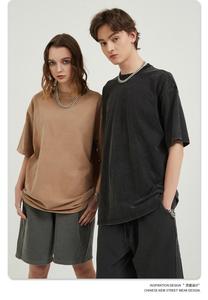 เสื้อยืดผู้ชายผ้าฝ้ายหนา 250GSM ทรงโอเวอร์ไซส์ แขนสั้น สไตล์วินเทจ ล้างสีแล้ว พิมพ์ลายโลโก้ตามสั่งด้วยเทคนิค DTG และสกรีน พิมพ์ลายลงบนเสื้อยืดเปล่า - Product Image 2