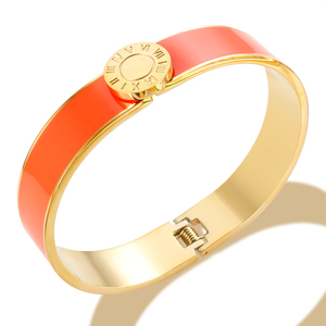 Pulsera de acero inoxidable chapada en oro, brazalete esmaltado colorido con números romanos redondos para mujer, joyería de moda - Product Image 1