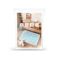 Alas Tidur Hewan Peliharaan Motif Cakar Biru Kartun Lucu, Persegi Panjang, Tekstil, Pendingin, untuk Anjing, Musim Panas, Bernapas, Anti Selip