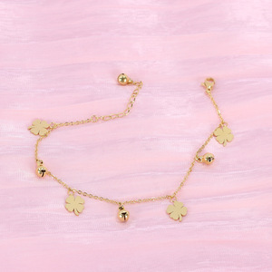 OEM 18K placcato oro a quattro foglie di trifoglio campana Charms ciondolo cavigliere in acciaio inox piede gioielli catene cavigliera moda donna - Product Image 2