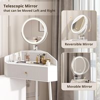 Ensemble de coiffeuse d'angle moderne blanche avec miroir rétractable et rotatif, éclairage et plateau en verre – Vente en gros