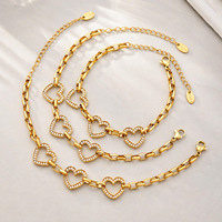 Bracelet à maillons en forme de cœur creux en zircon 5A, acier inoxydable 316L, plaqué or 18K PVD, étanche, toutes occasions, vente en gros