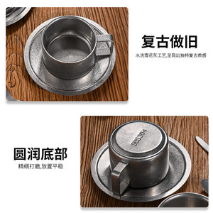 Retro 304 Stainless Steel Coffee <b>Mug</b> 200ml Double Wall With Saucer <b>Set</b> For Tea And Coffee - Product Image 4