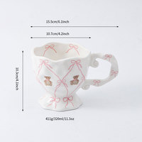 Lait Latte Cacao 14 oz Funky Nouveauté Tasse pour Cadeaux Tasse à Café en Céramique avec Arc Rose Ours Mignon À La Main Kawaii Tasse À Eau pour Thé